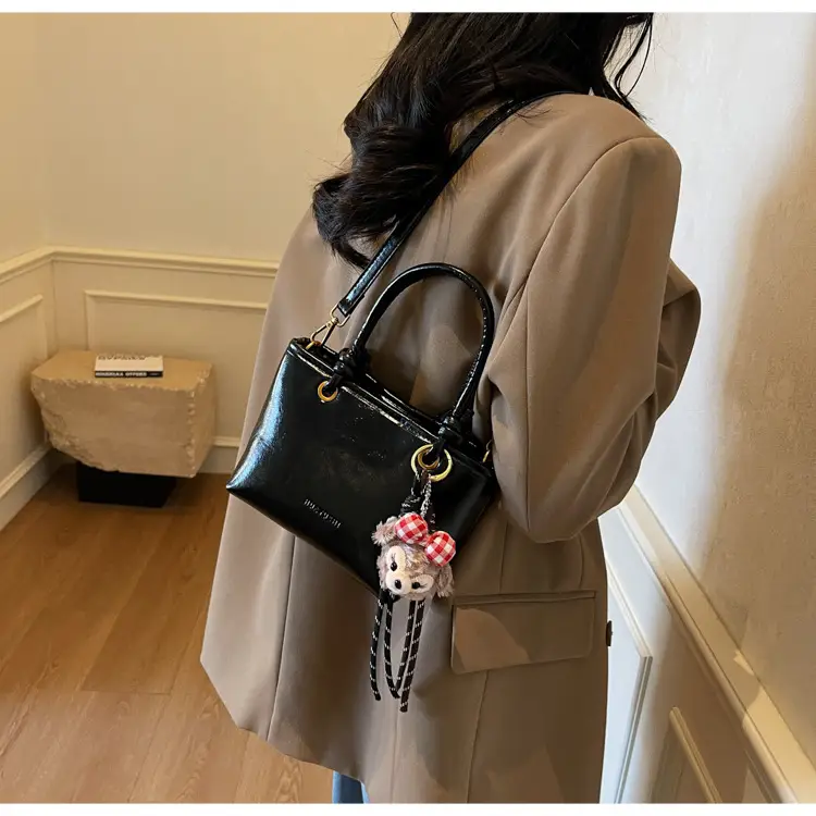 Women's White Leather Shoulder Bag with Doll Handle — feature 13