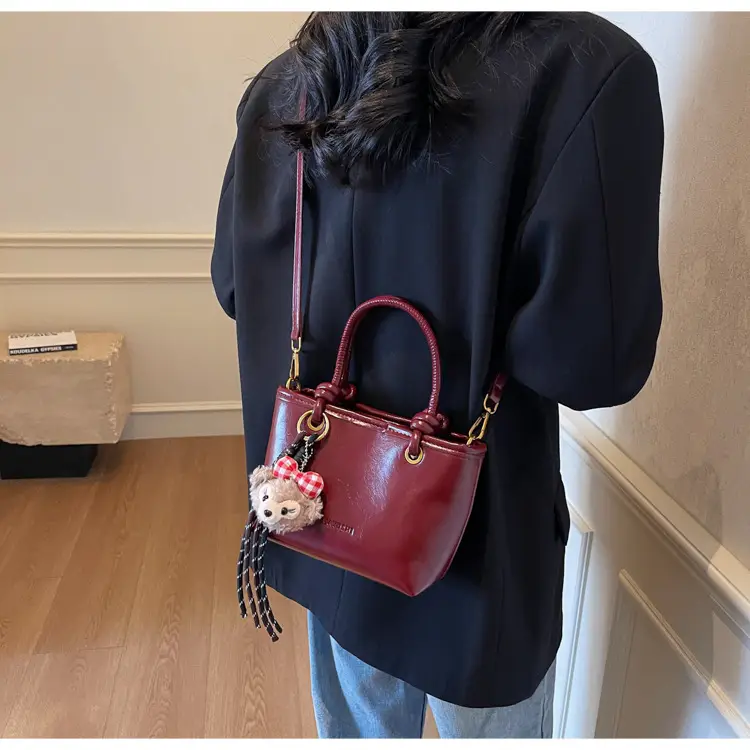 Women's White Leather Shoulder Bag with Doll Handle — feature 17