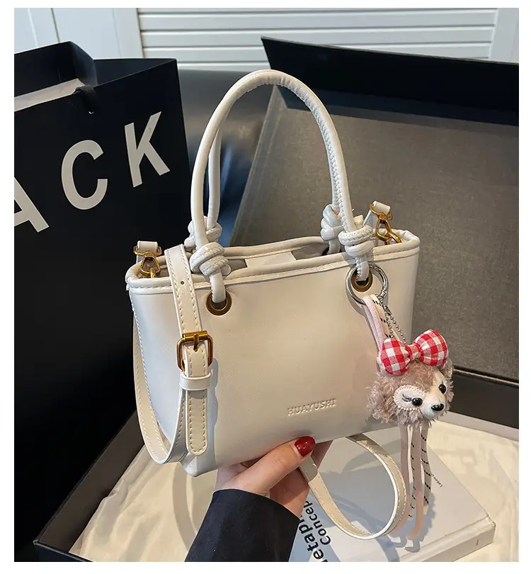 Women's White Leather Shoulder Bag with Doll Handle — feature 3