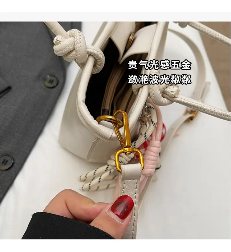 Women's White Leather Shoulder Bag with Doll Handle — feature 5