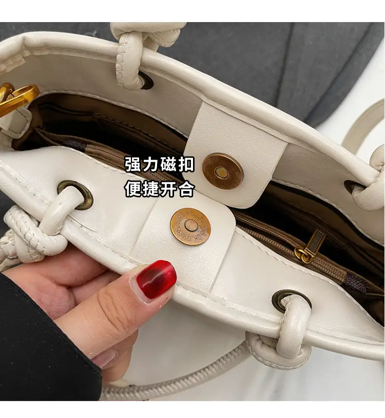 Women's White Leather Shoulder Bag with Doll Handle — feature 6