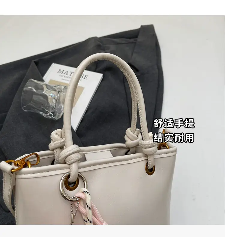 Women's White Leather Shoulder Bag with Doll Handle — feature 7