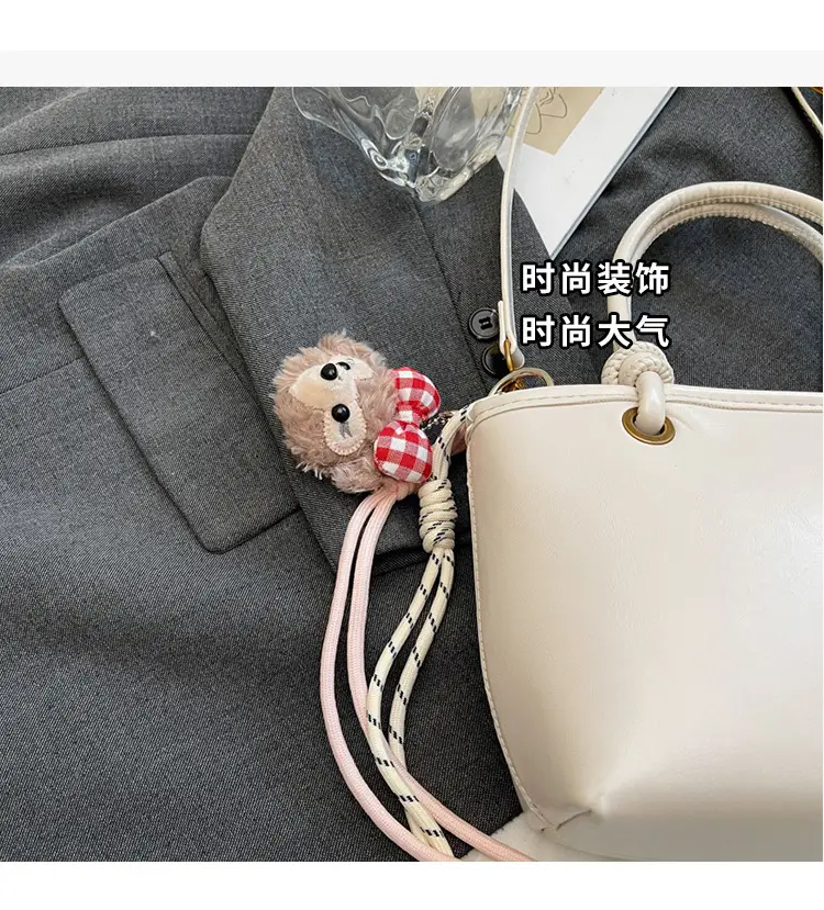 Women's White Leather Shoulder Bag with Doll Handle — feature 9