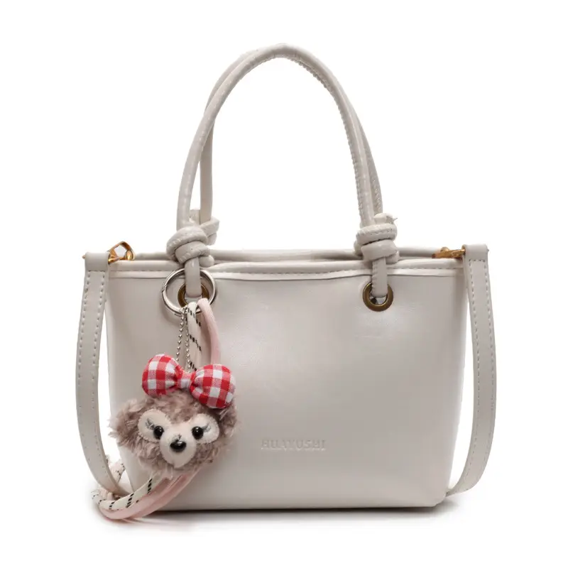 Women's White Leather Shoulder Bag with Doll Handle - Image 2