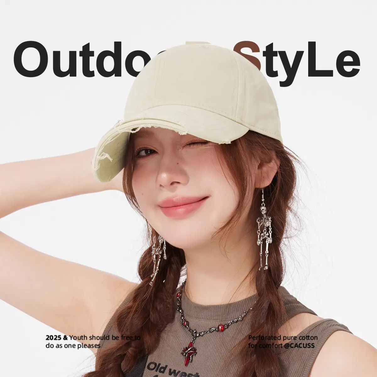 Women Washed Hole Cap Distressed Baseball Sun Hat - Image 7