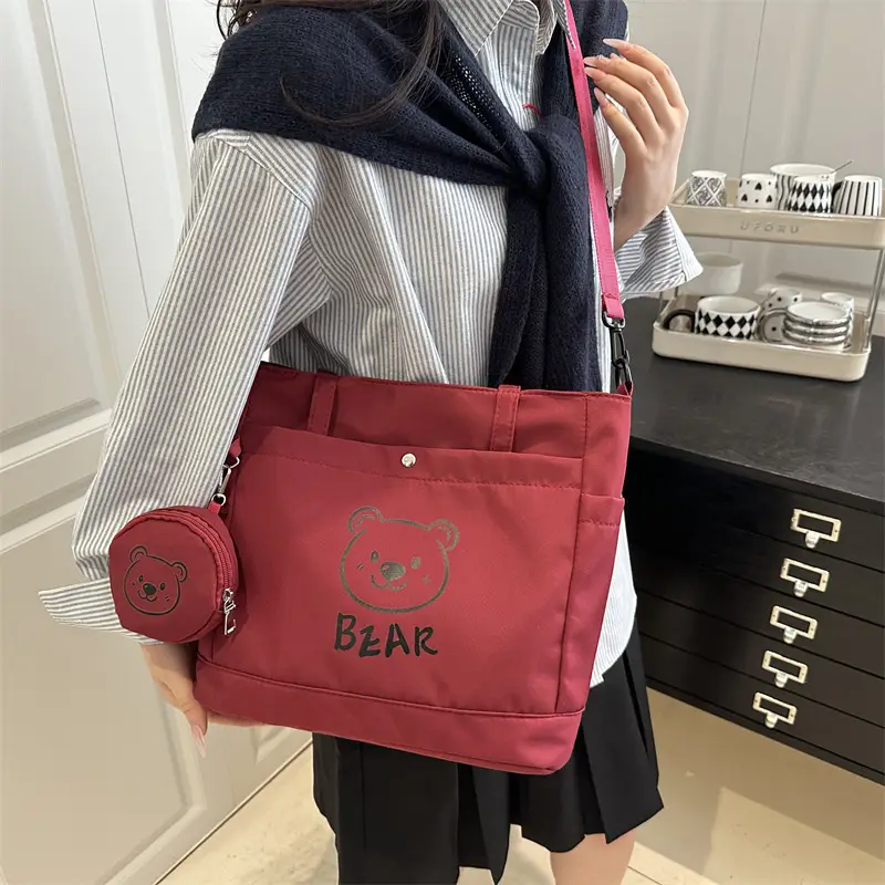 Cute Bear Print Canvas Shoulder Bag for Women
