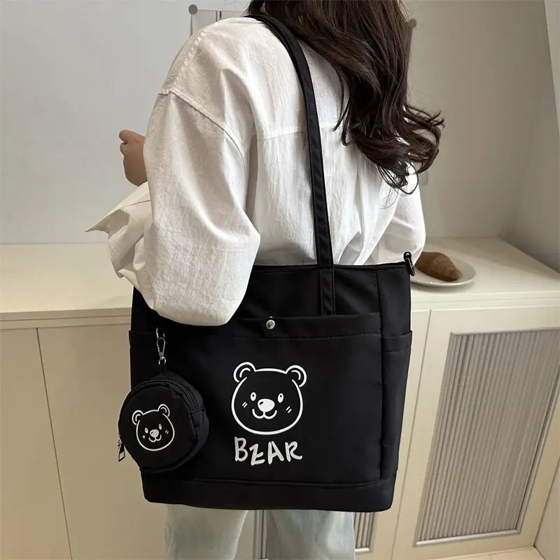 Cute Bear Print Canvas Shoulder Bag for Women