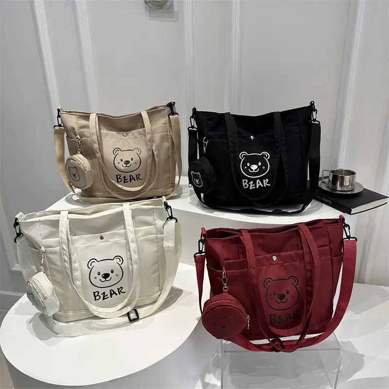 Cute Bear Print Canvas Shoulder Bag for Women