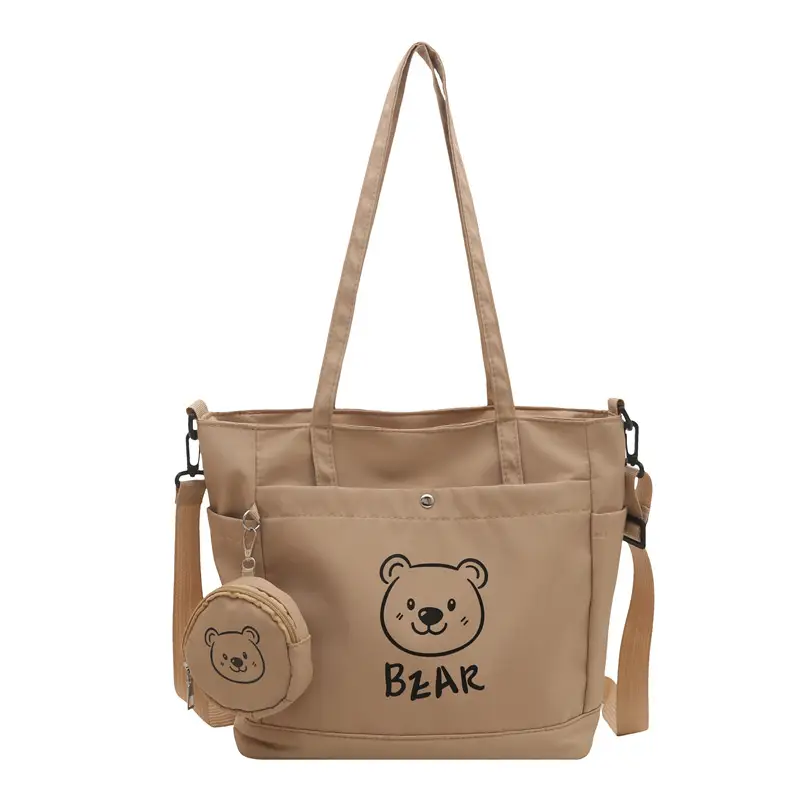 Cute Bear Print Canvas Shoulder Bag for Women
