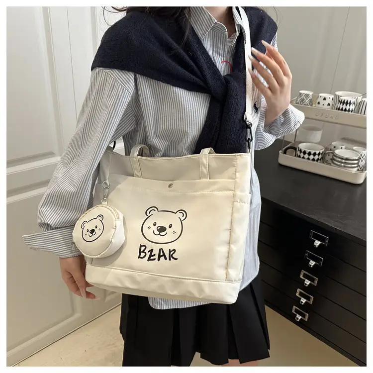 Cute Bear Print Canvas Shoulder Bag for Women — feature 10