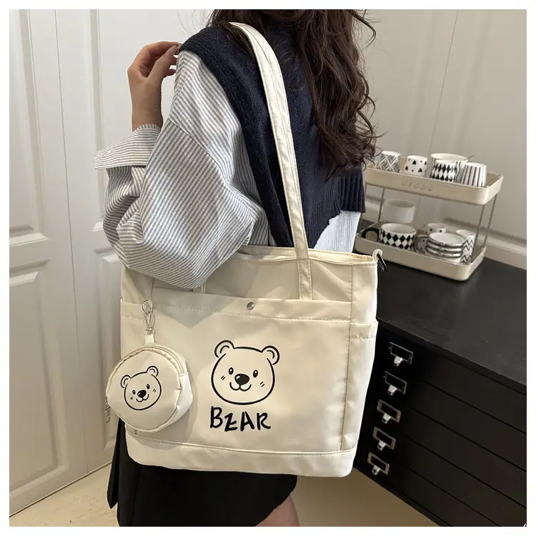 Cute Bear Print Canvas Shoulder Bag for Women — feature 11