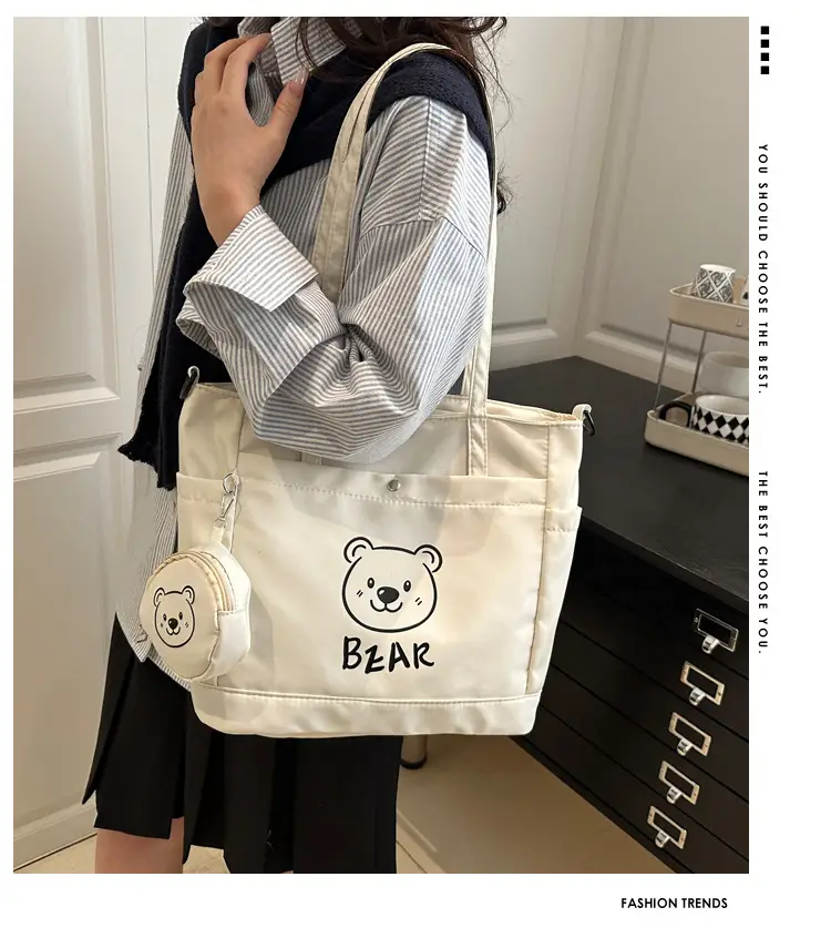 Cute Bear Print Canvas Shoulder Bag for Women — feature 2
