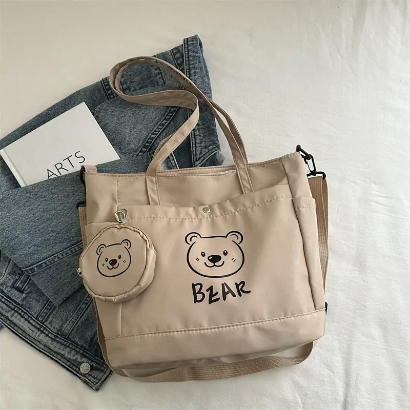 Cute Bear Print Canvas Shoulder Bag for Women