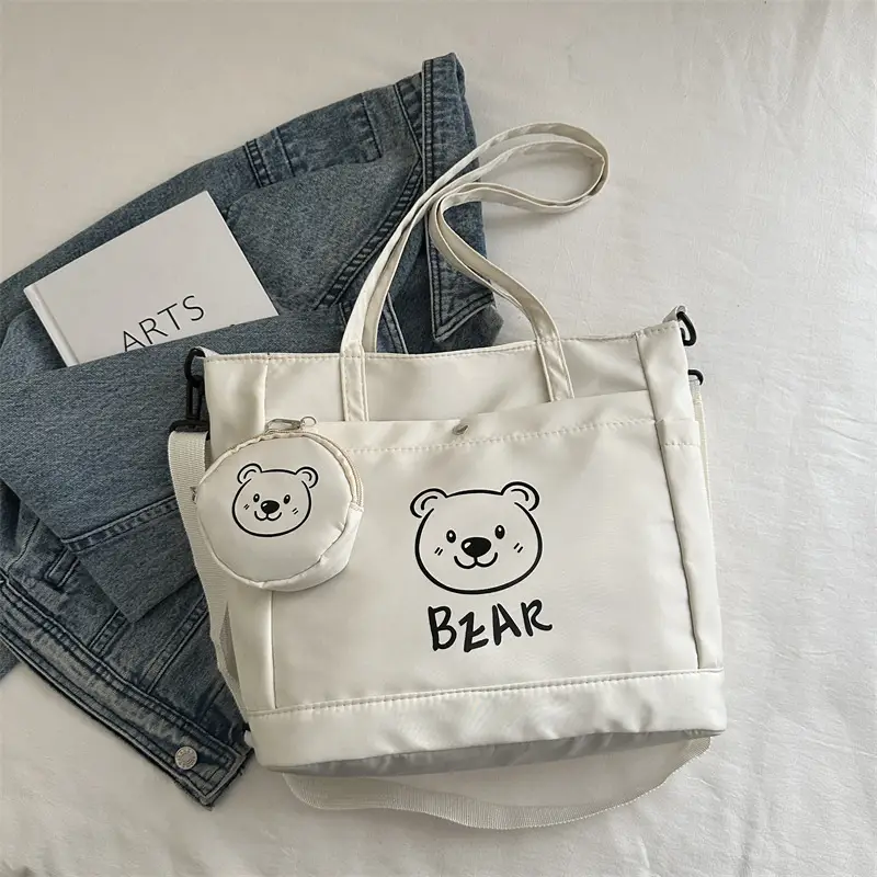Cute Bear Print Canvas Shoulder Bag for Women