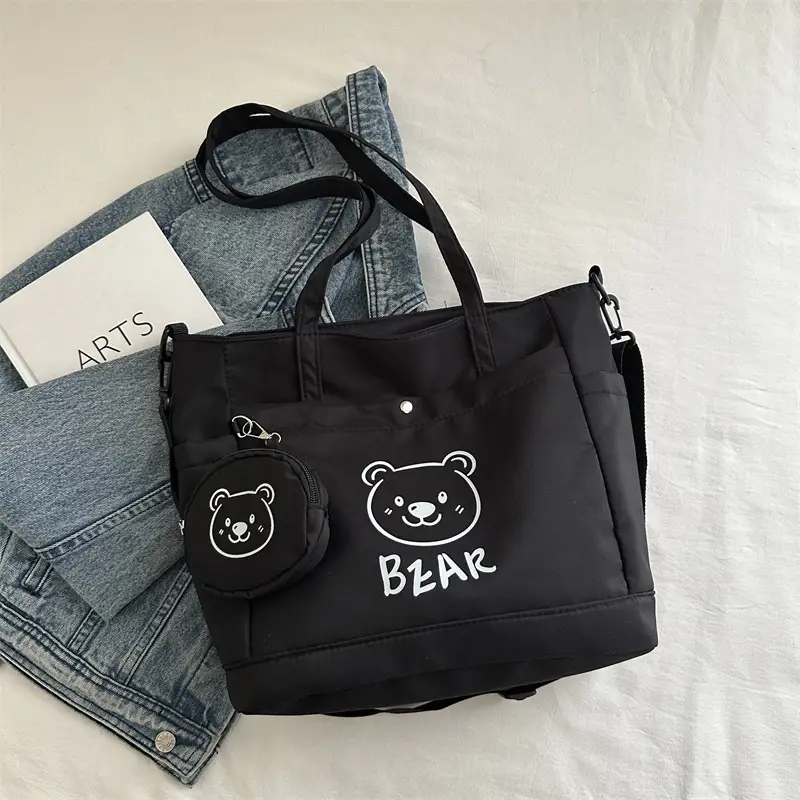 Cute Bear Print Canvas Shoulder Bag for Women