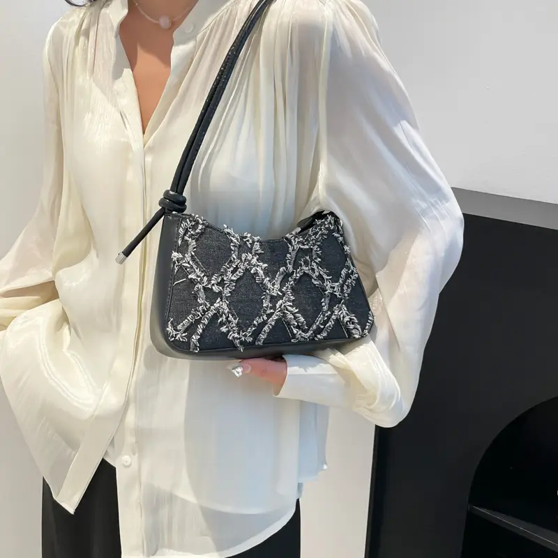 Women Denim Quilted Shoulder Bag Blue 2025 - Image 5
