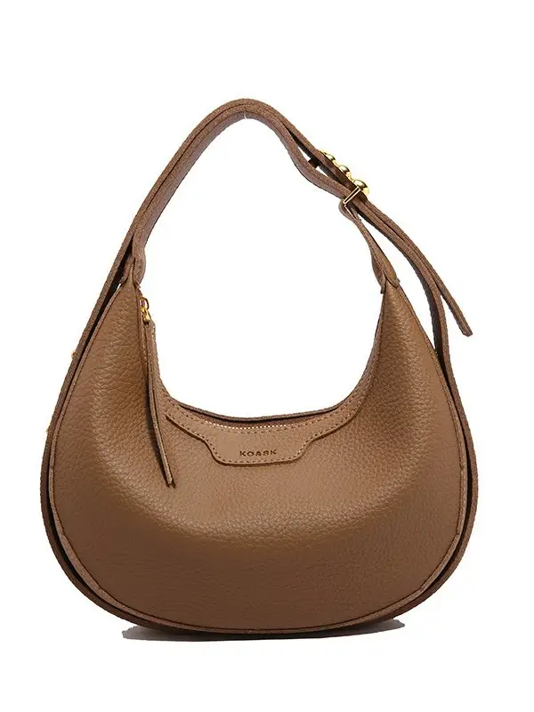 Minimalist Brown Leather Shoulder Bag with Adjustable Strap