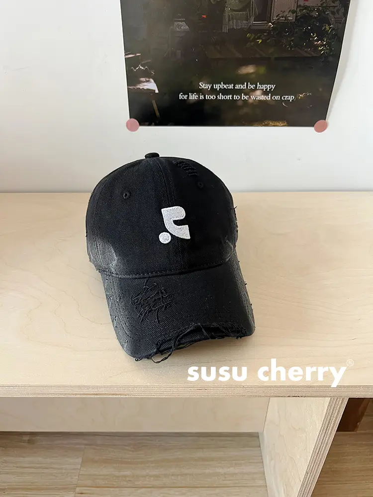 Susu Cherry Embroidered Baseball Cap Black - Image 3