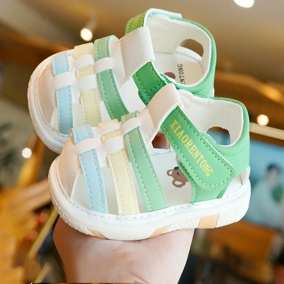 Toddler Sandals Green White Strap 1-2Yrs Non-Slip
