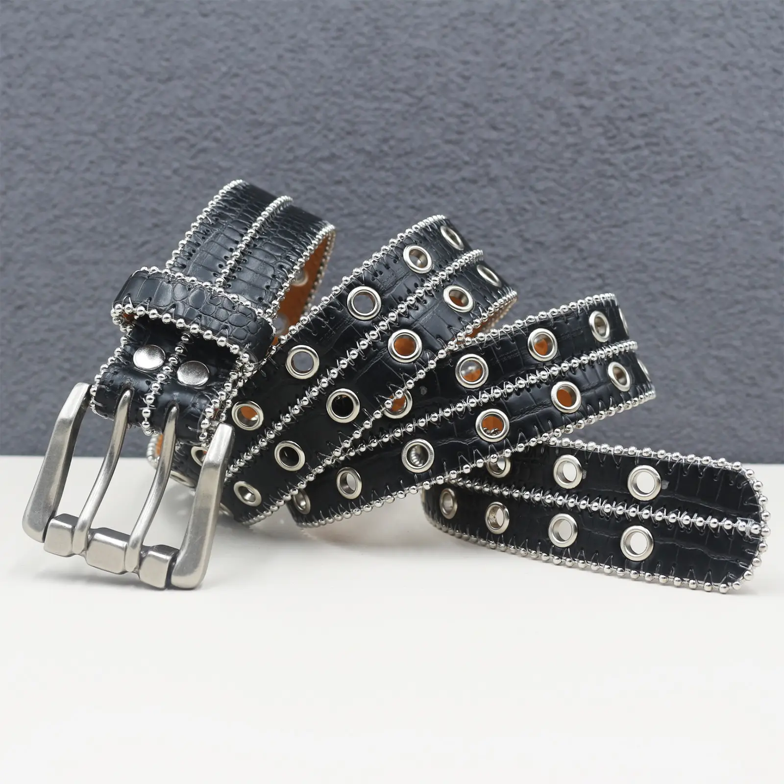 Heavy Rivet Hollow Belt Double Row Eyelet Belt Men Women Pin Buckle Hip Hop Punk - Image 5