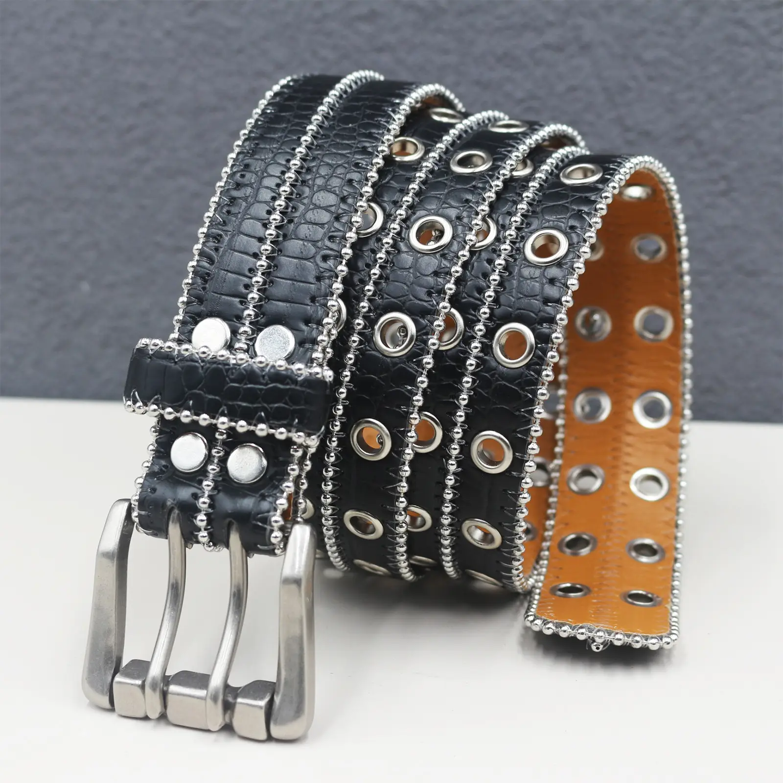 Heavy Rivet Hollow Belt Double Row Eyelet Belt Men Women Pin Buckle Hip Hop Punk - Image 6