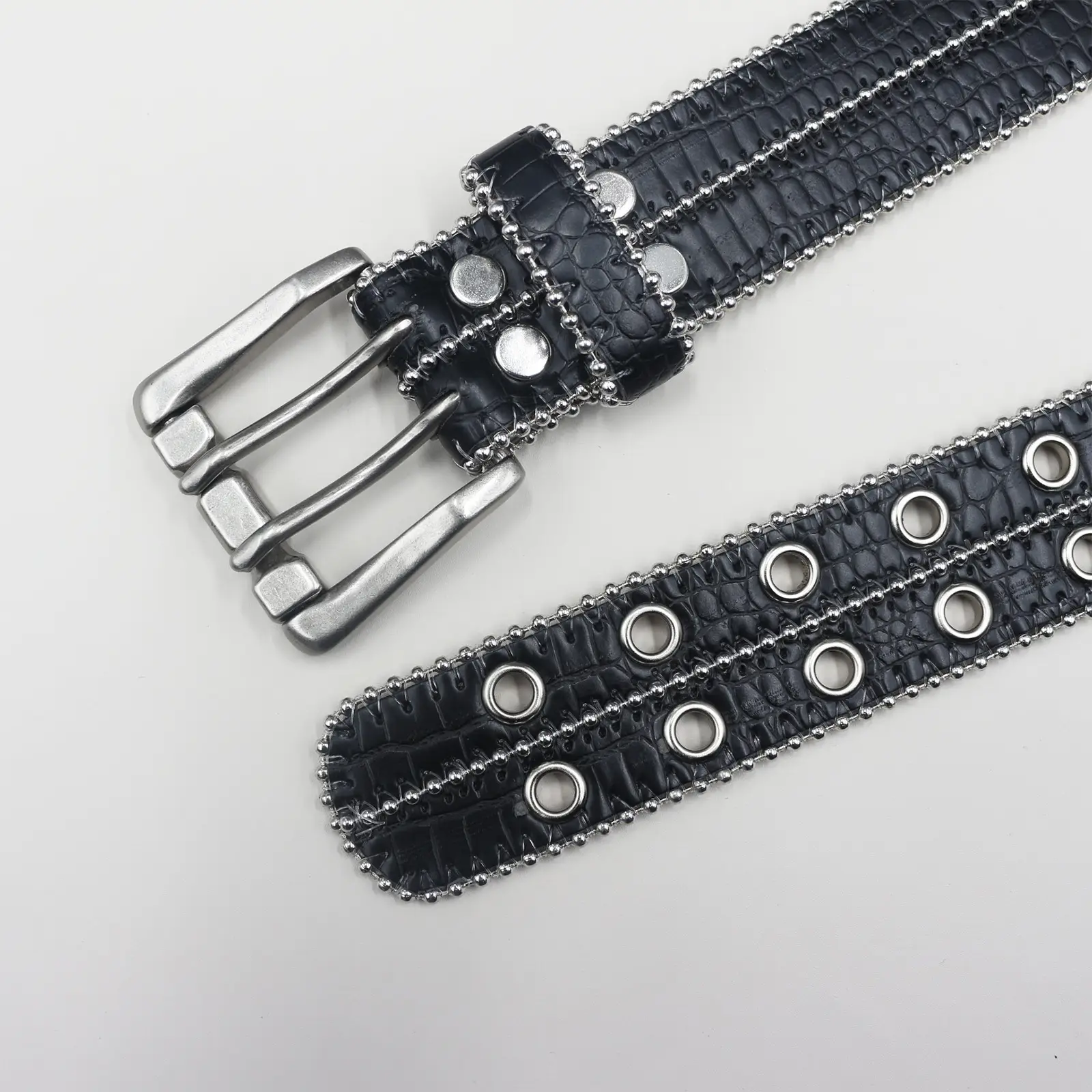 Heavy Rivet Hollow Belt Double Row Eyelet Belt Men Women Pin Buckle Hip Hop Punk — feature 7