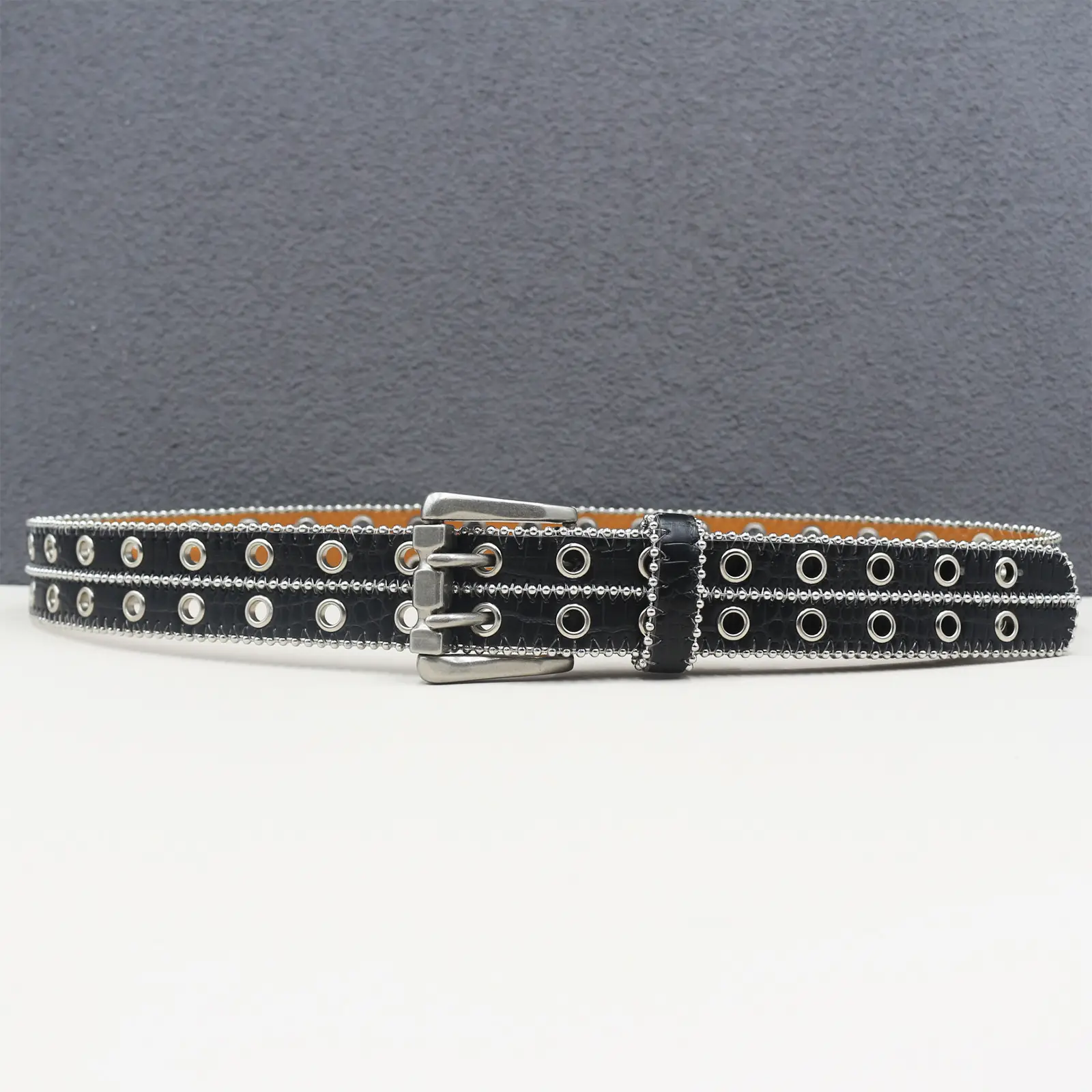 Heavy Rivet Hollow Belt Double Row Eyelet Belt Men Women Pin Buckle Hip Hop Punk — feature 8