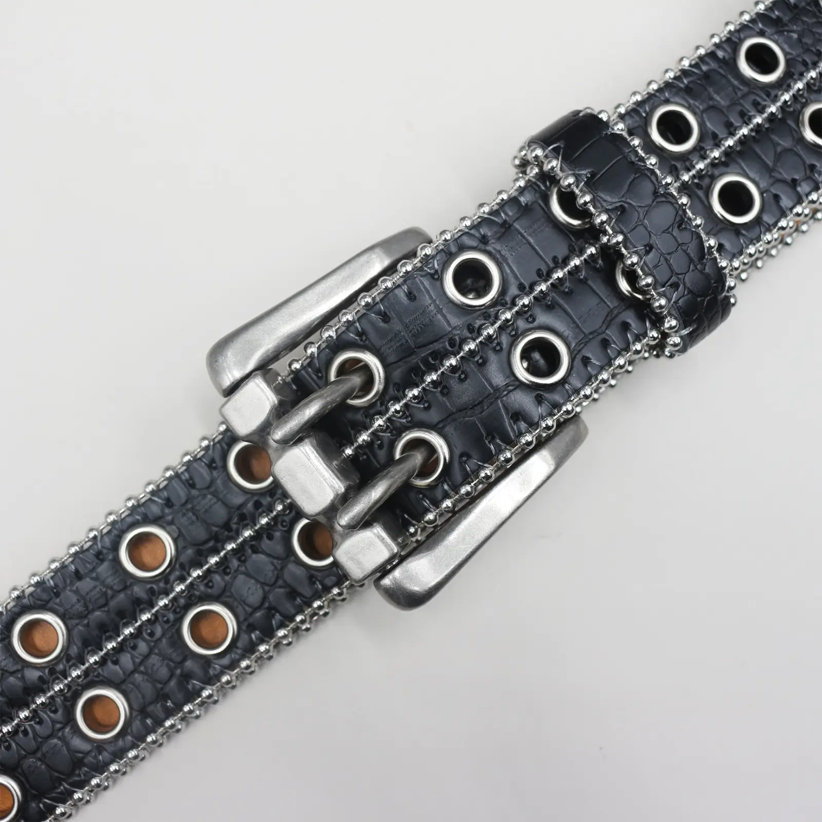 Heavy Rivet Hollow Belt Double Row Eyelet Belt Men Women Pin Buckle Hip Hop Punk — feature 9