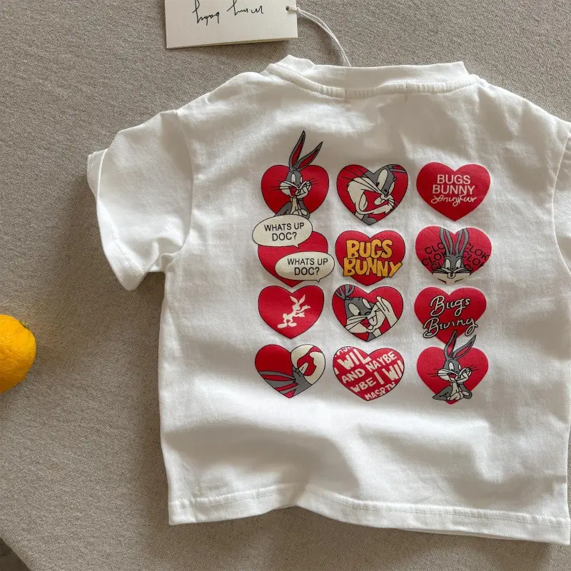 Children Cotton Cartoon T-Shirt White 2025 - Image 2