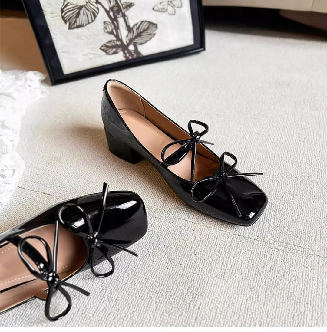 2026 New Style Square-Toe Shallow Bowknot Mid-Heel Elegant French Mary Jane Shoes Fashionable Silver Single Shoes for Women — feature 13