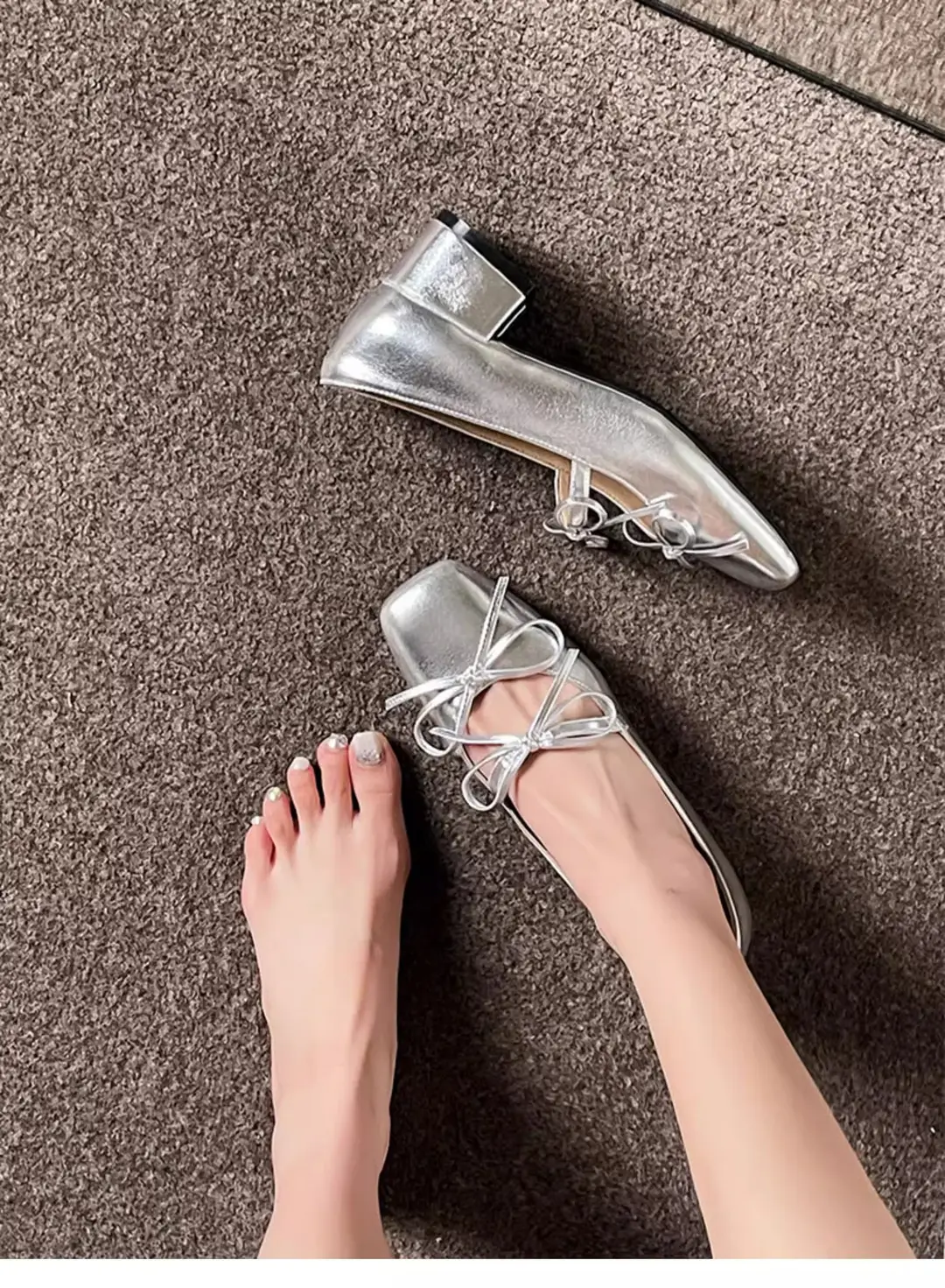 2026 New Style Square-Toe Shallow Bowknot Mid-Heel Elegant French Mary Jane Shoes Fashionable Silver Single Shoes for Women — feature 4