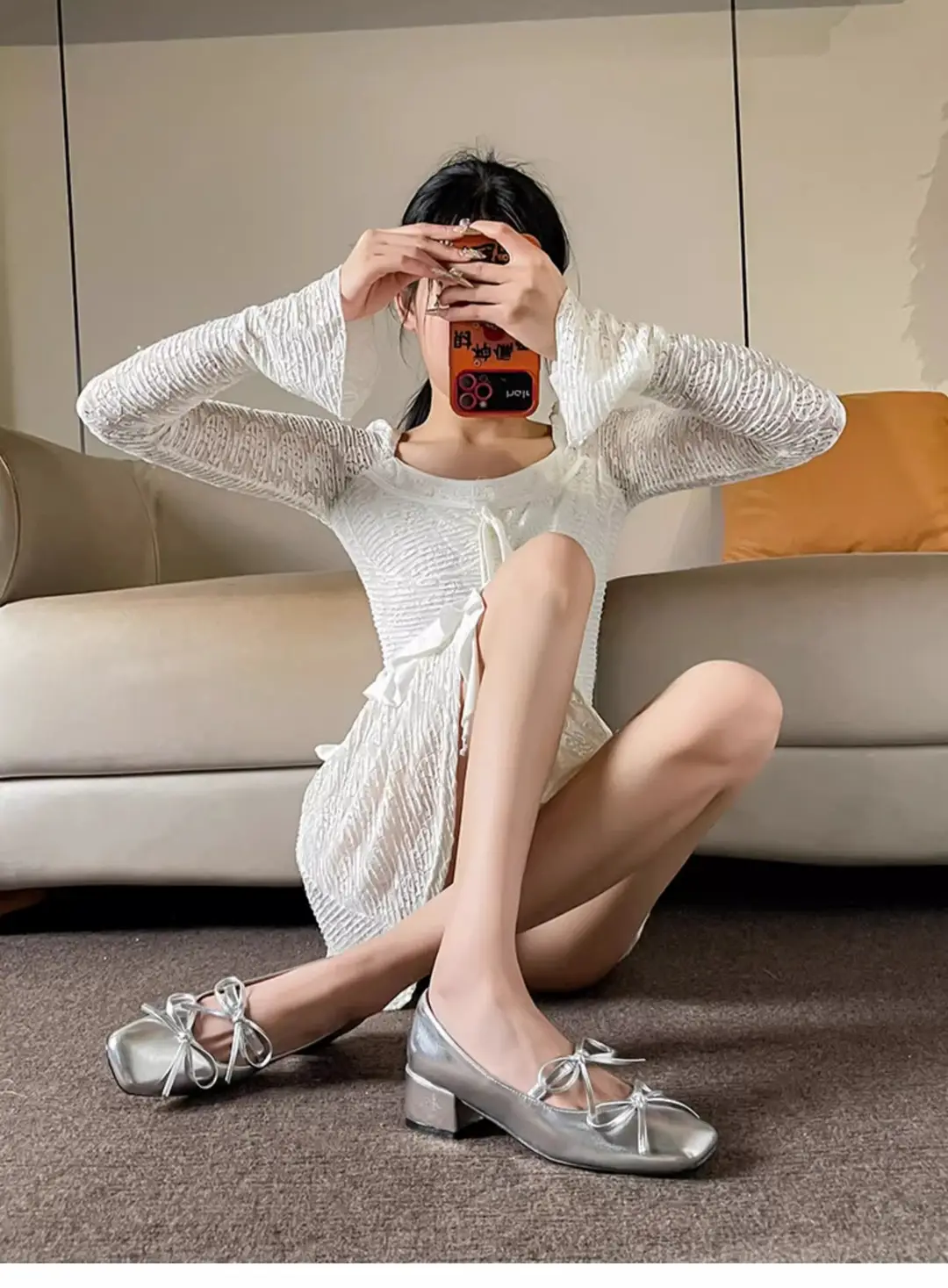 2026 New Style Square-Toe Shallow Bowknot Mid-Heel Elegant French Mary Jane Shoes Fashionable Silver Single Shoes for Women — feature 7
