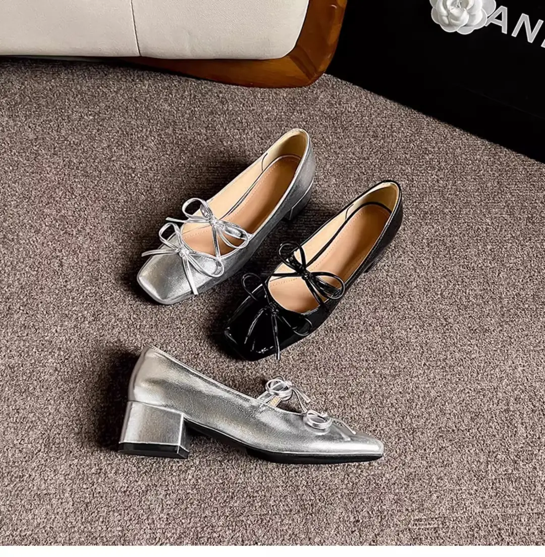 2026 New Style Square-Toe Shallow Bowknot Mid-Heel Elegant French Mary Jane Shoes Fashionable Silver Single Shoes for Women — feature 9