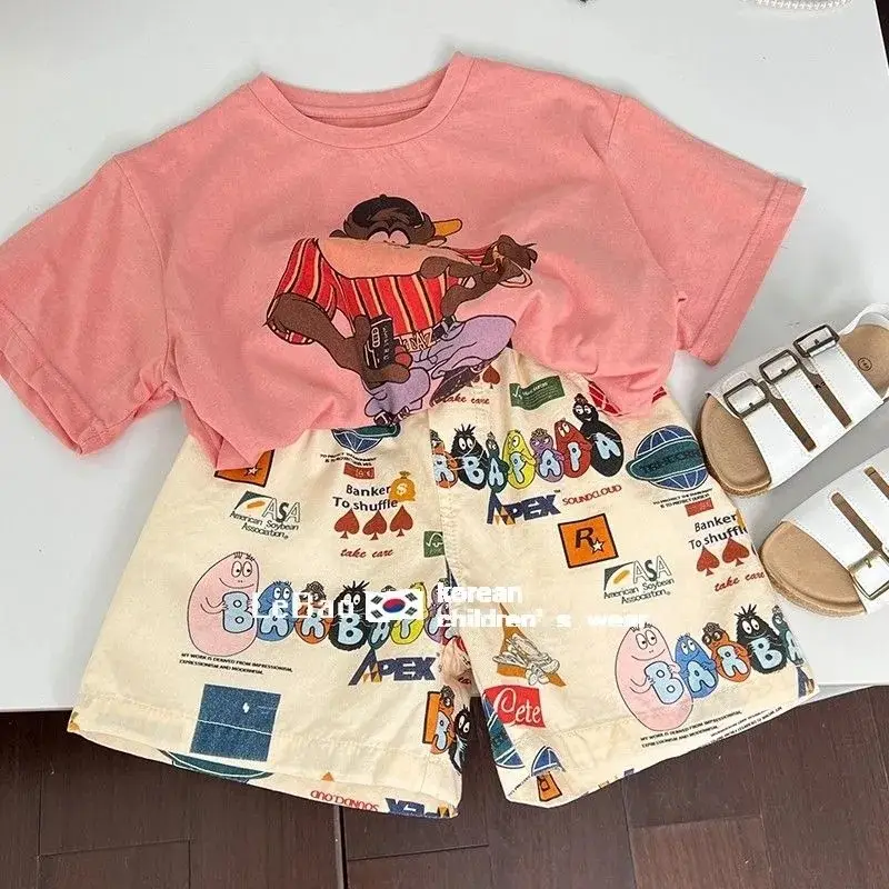 Children's Two-Piece Printed T-Shirt & Shorts Set Pink Beige Summer 2025 — feature 3