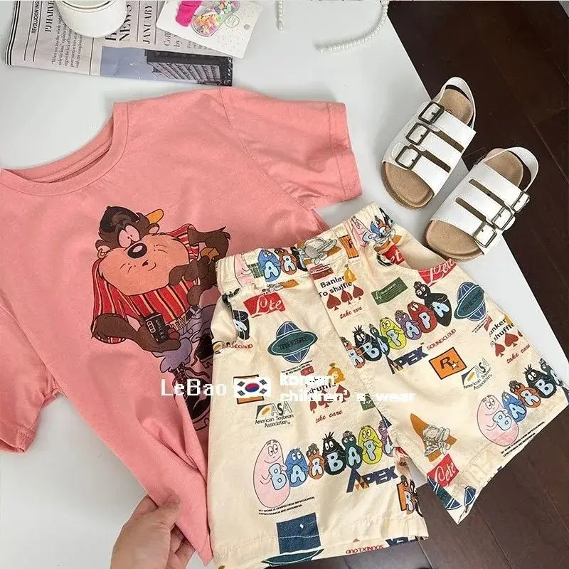 Children's Two-Piece Printed T-Shirt & Shorts Set Pink Beige Summer 2025 — feature 4