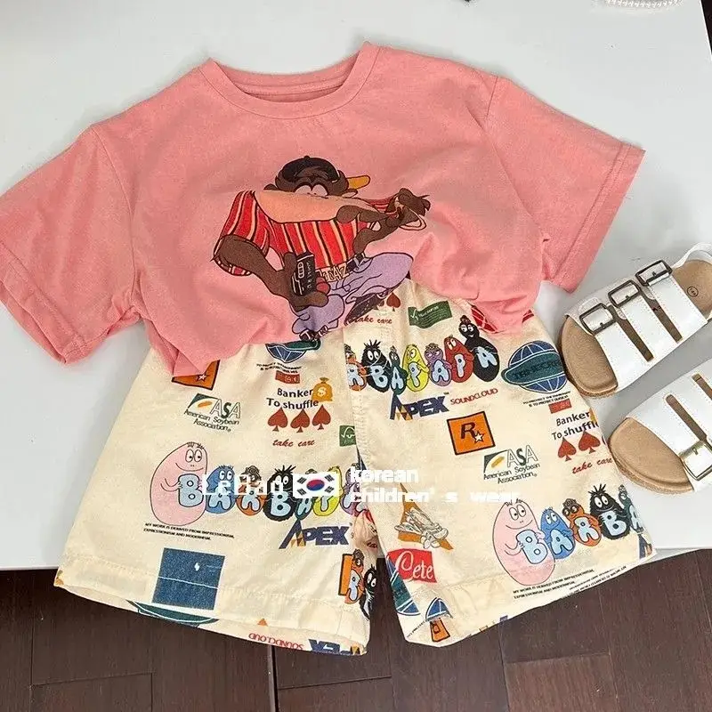 Children's Two-Piece Printed T-Shirt & Shorts Set Pink Beige Summer 2025 — feature 5