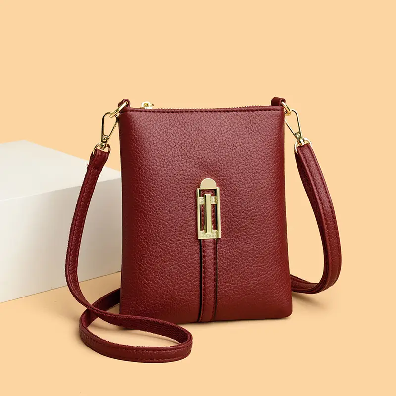 Black Women's Shoulder Messenger Bag with Gold Clasp