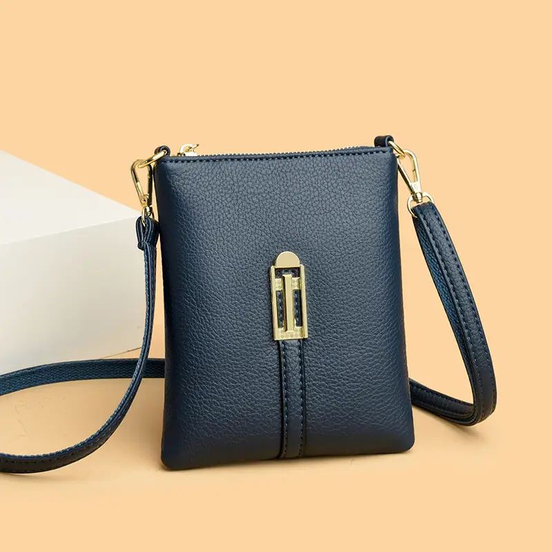Black Women's Shoulder Messenger Bag with Gold Clasp