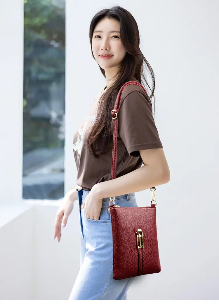 Black Women's Shoulder Messenger Bag with Gold Clasp — feature 13