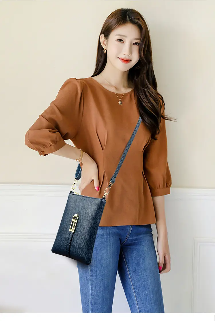 Black Women's Shoulder Messenger Bag with Gold Clasp — feature 14