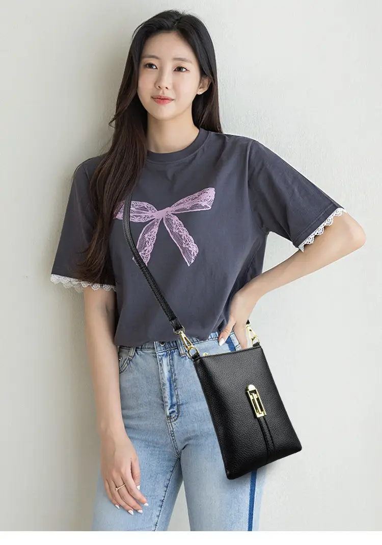Black Women's Shoulder Messenger Bag with Gold Clasp — feature 15