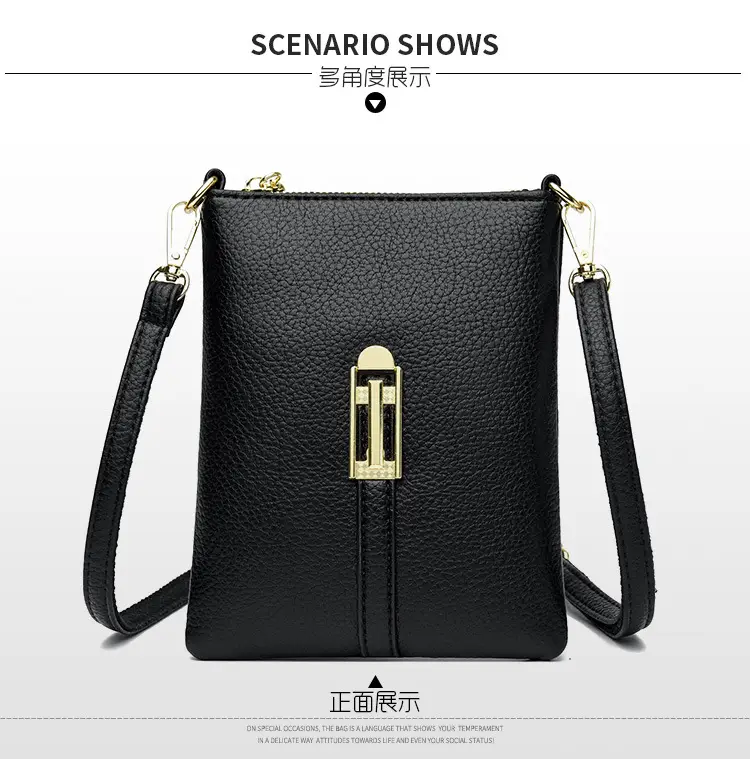 Black Women's Shoulder Messenger Bag with Gold Clasp — feature 17