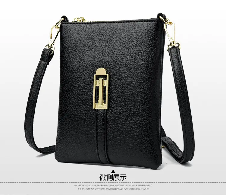 Black Women's Shoulder Messenger Bag with Gold Clasp — feature 18
