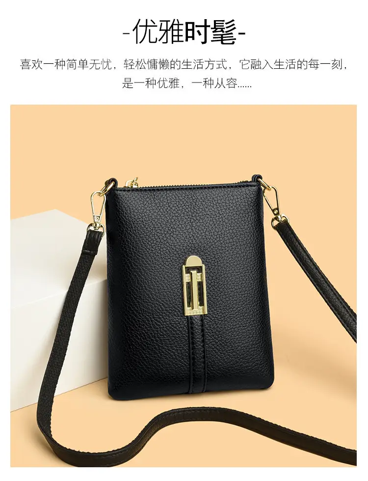 Black Women's Shoulder Messenger Bag with Gold Clasp — feature 7