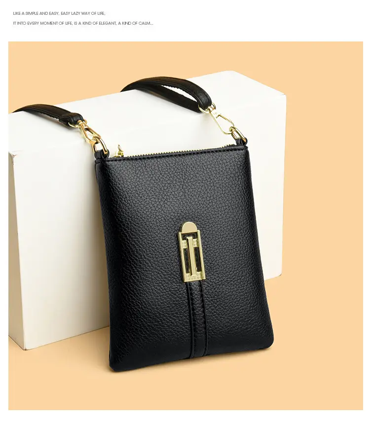Black Women's Shoulder Messenger Bag with Gold Clasp — feature 8
