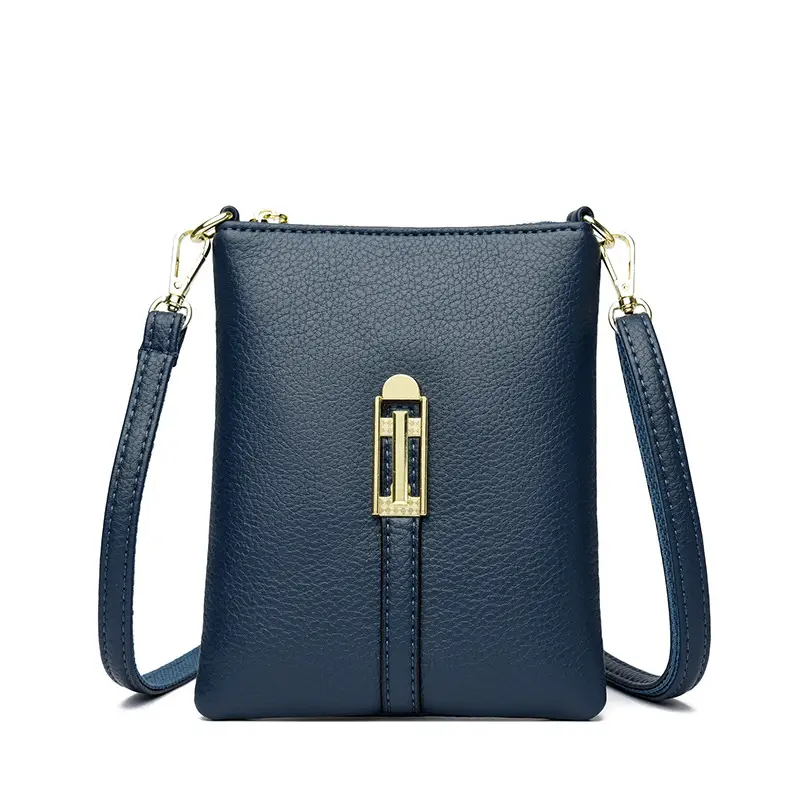 Black Women's Shoulder Messenger Bag with Gold Clasp