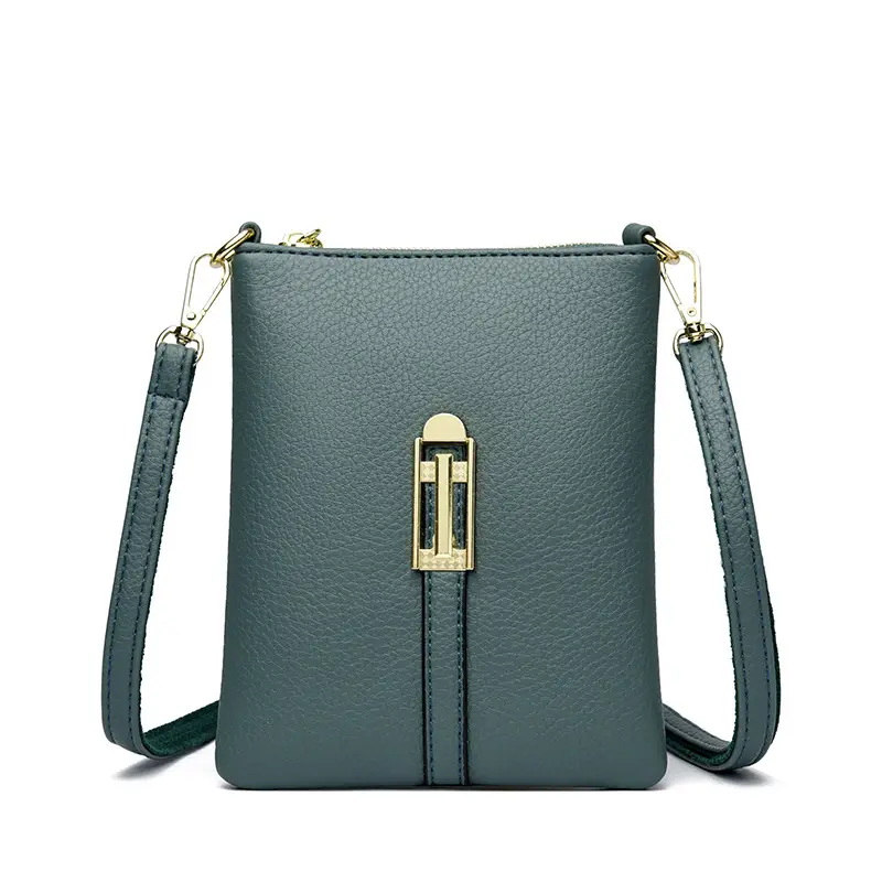 Black Women's Shoulder Messenger Bag with Gold Clasp
