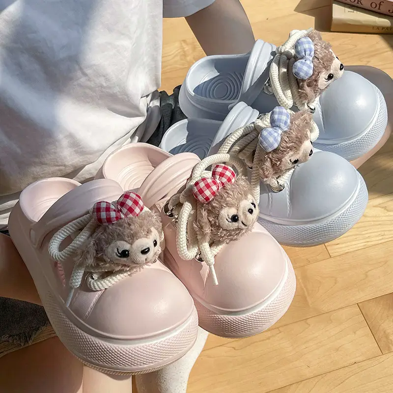 Cute Cartoon Hole Shoes Women's Pink White Thick Sole Sandals