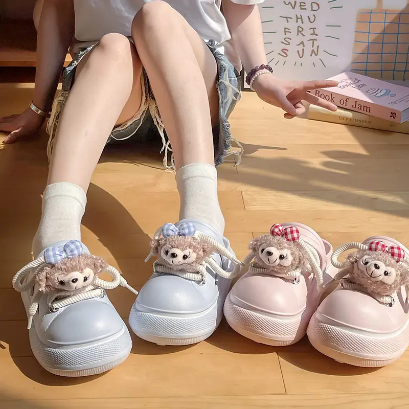 Cute Cartoon Hole Shoes Women's Pink White Thick Sole Sandals