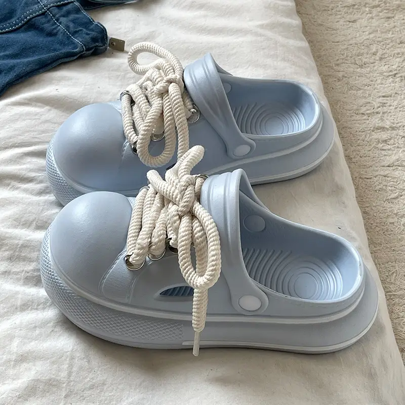 Cute Cartoon Hole Shoes Women's Pink White Thick Sole Sandals